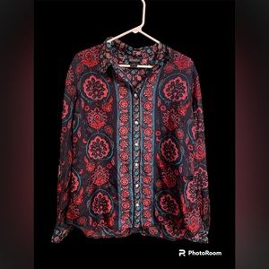 Lucky Brand Silk Western Button Up